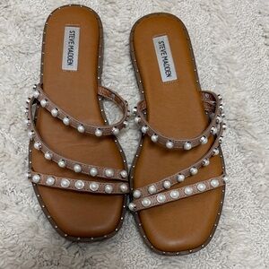 Steve Madden Tan Sandals with Pearl Accents